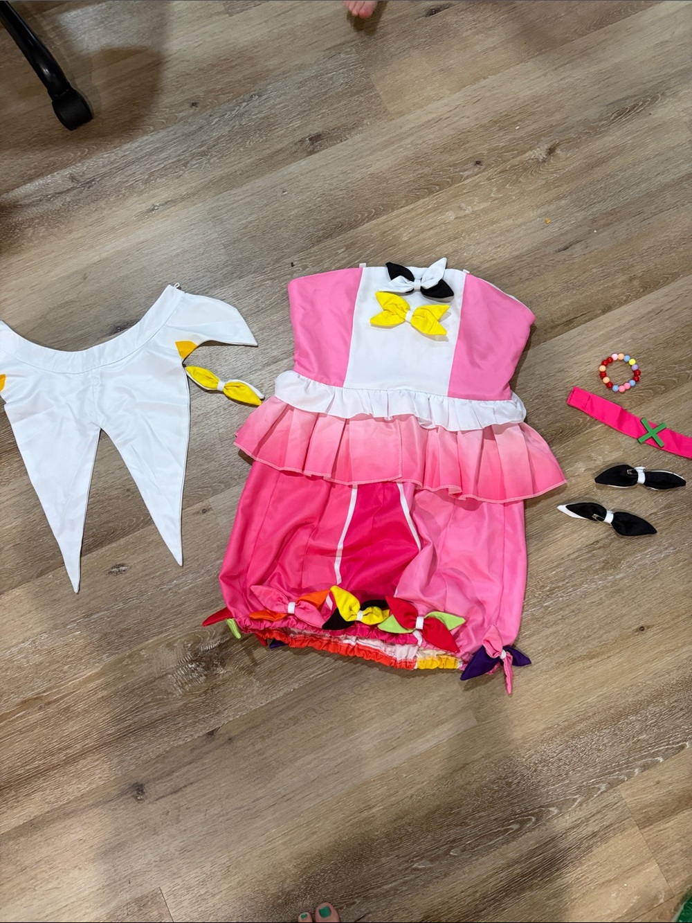 Pink women’s small  Ruffled Costume Dress with Yellow Bow Accents